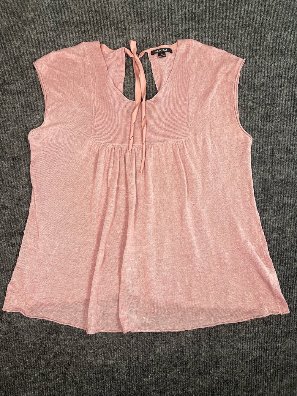 Acrobat Peach Pink Tie-Back Sleeveless Top 100% Linen
